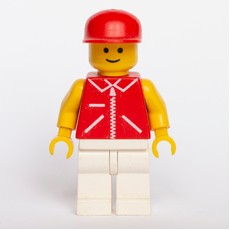 Man, Red Jacket with Zipper and Pockets, White Legs, Red Cap (fig-008838)