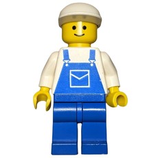 Man, Blue Overalls, White Cap (fig-008847)