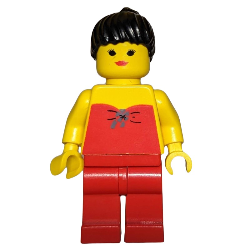 LEGO Set fig-008848 Woman, Red Halter Top, Red Legs, Black 