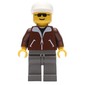 Man, Brown Jacket, Dark Gray Legs, White Cap