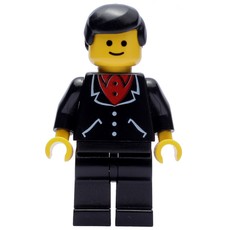 Man, Black Jacket over Red Shirt, Black Legs, Black Hair (3626a Head) (fig-008856)