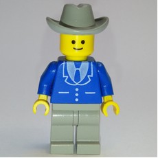 Man, Blue Jacket with Tie and Three Buttons, Light Gray Legs, Light Gray Cowboy Hat (3626a Head) (fig-008859)