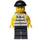 Criminal, Torn Prison Shirt, Black Legs, Black Hat, Dark Tan Backpack, Stubble and Scar