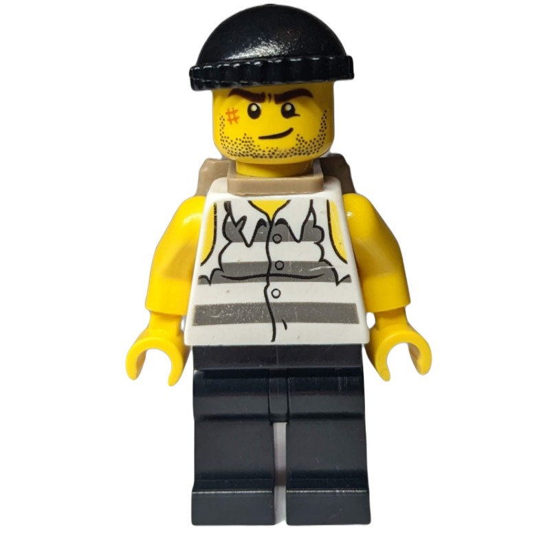 LEGO Set fig-008863 Criminal, Torn Prison Shirt, Black Legs, Black Hat ...