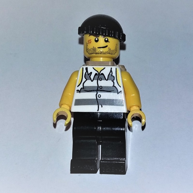 LEGO Set fig-008863 Criminal, Torn Prison Shirt, Black Legs, Black Hat ...