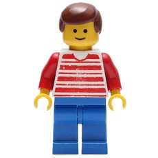 Man, Red and White Striped Shirt, Blue Legs, Brown Hair (fig-008866)