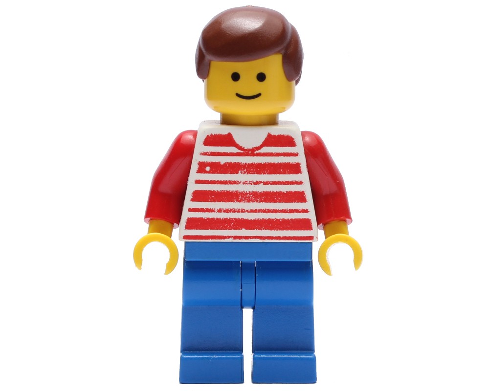 LEGO Set fig-008866 Man, Red and White Striped Shirt, Blue Legs, Brown ...