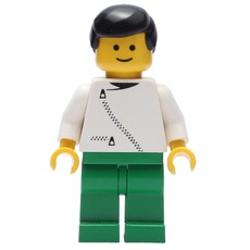 Man, White Jacket with Zipper, Green Legs, Black Hair (fig-008868)