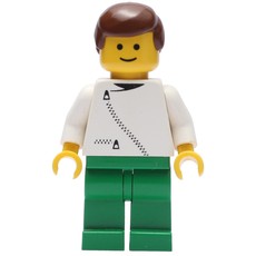Man, White Jacket with Zipper, Green Legs, Brown Hair (fig-008878)