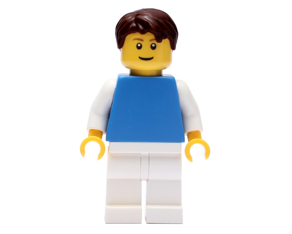 LEGO Set fig-008881 Man, Blue Torso, White Legs, Dark Brown Hair (2010 ...