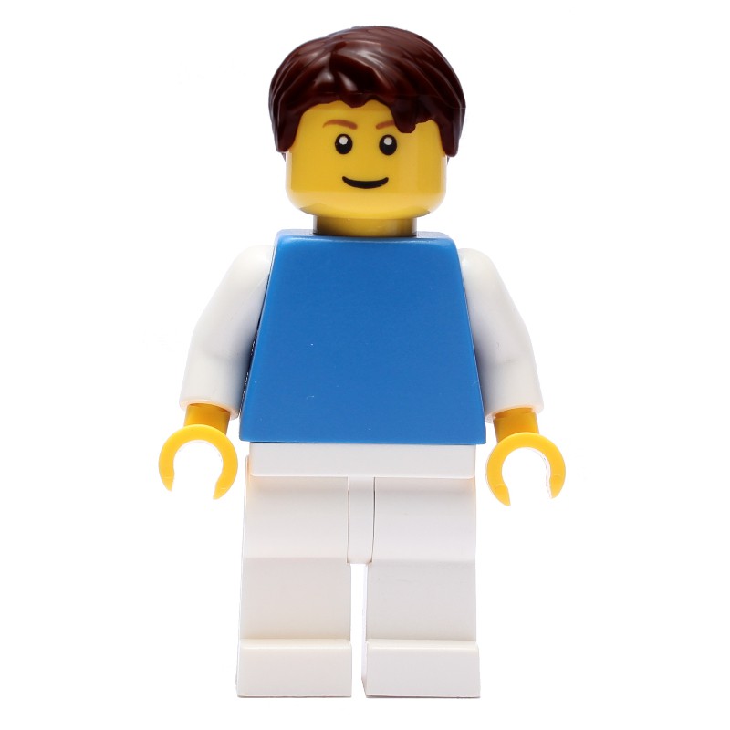 LEGO Set fig-008881 Man, Blue Torso, White Legs, Dark Brown Hair (2010 ...