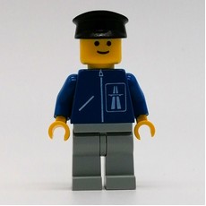 Man, Blue Jacket with Highway Logo, Light Gray Legs, Black Hat (fig-008886)