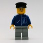 Man, Blue Jacket with Highway Logo, Light Gray Legs, Black Hat