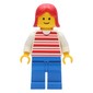 Woman, Red and White Striped Shirt, Blue Legs, Red Hair