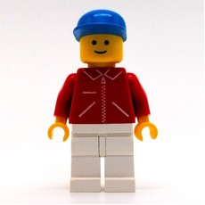 Man, Red Jacket with Zipper and Pockets, White Legs, Blue Cap (fig-008890)