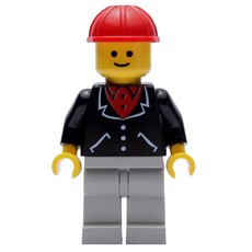 Man, Black Jacket over Red Shirt, Light Gray Legs, Red Hard Hat (fig-008897)