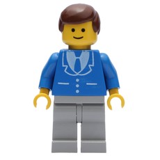 Man, Blue Jacket with Tie and Three Buttons, Light Gray Legs, Brown Hair (fig-008898)