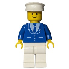 Man, Blue Jacket with Tie and Three Buttons, White Legs, White Hat (fig-008899)