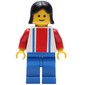 Woman, White Top with Large Red Stripe and 2 Blue Stripes, Blue Legs, Black Hair