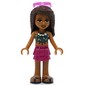 Andrea - Dark Turquoise Top, Magenta Skirt, Dark Brown Hair, Glasses