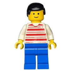 Man, Red and White Striped Shirt, Blue Legs, Black Hair (fig-008986)
