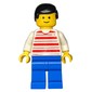Man, Red and White Striped Shirt, Blue Legs, Black Hair