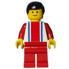 Man, White Top with Large Red Stripe and 2 Blue Stripes, Red Legs, Black Hair (fig-008989)