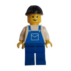 Man, Blue Overalls, Black Hard Hat (fig-008990)