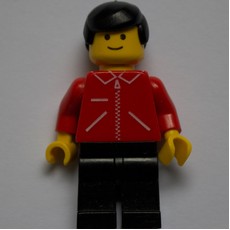 Man, Red Jacket with Zipper and Pockets, Black Legs, Black Hair (fig-008993)