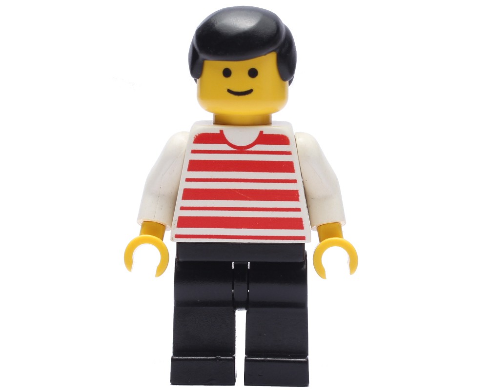 LEGO Set fig-008994 Man, Red and White Striped Shirt, Black Legs, Black ...