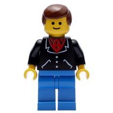 Man, Black Jacket over Red Shirt, Blue Legs, Brown Hair (fig-008997)