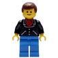 Man, Black Jacket over Red Shirt, Blue Legs, Brown Hair