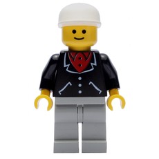 Man, Black Jacket over Red Shirt, Light Gray Legs, White Cap (fig-009000)