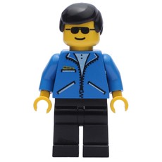 Man, Open Blue Jacket with Zipper, Black Legs, Black Hair, Sunglasses (fig-009012)