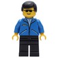 Man, Open Blue Jacket with Zipper, Black Legs, Black Hair, Sunglasses