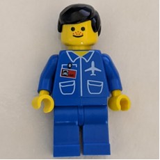 Ground Crew, Blue Jumpsuit with Plane and ID Badge, Black Hair (fig-009015)