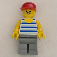 Man, Blue and White Striped Tank Top, Red Cap, Moustache (fig-009018)