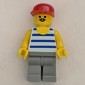 Man, Blue and White Striped Tank Top, Red Cap, Moustache