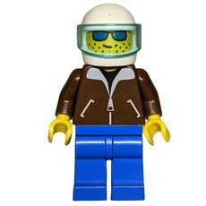 Man, Brown Jacket, Blue Legs, White Helmet with Visor, Blue Sunglasses (fig-009019)