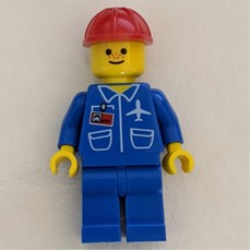 Ground Crew, Blue Jumpsuit with Plane and ID Badge, Red Hard Hat (fig-009020)