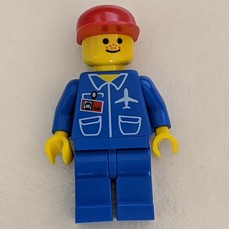 Ground Crew, Blue Jumpsuit with Plane and ID Badge, Red Cap (fig-009021)