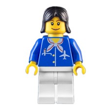 Airline Worker, Woman, Blue Jacket with Plane Logo and White Scarf, White Legs, Black Hair, Pink Lips (fig-009022)