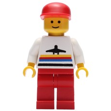Man, White Shirt with Airplane, Red Legs, Red Cap (fig-009024)