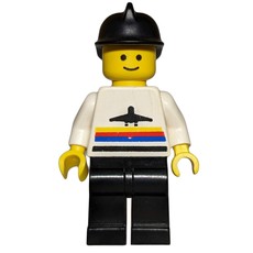Man, White Shirt with Airplane, Black Legs, Black Helmet (fig-009025)