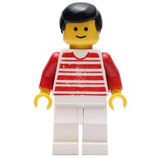 Man, White and Red Striped Shirt, White Legs, Black Hair (fig-009026)