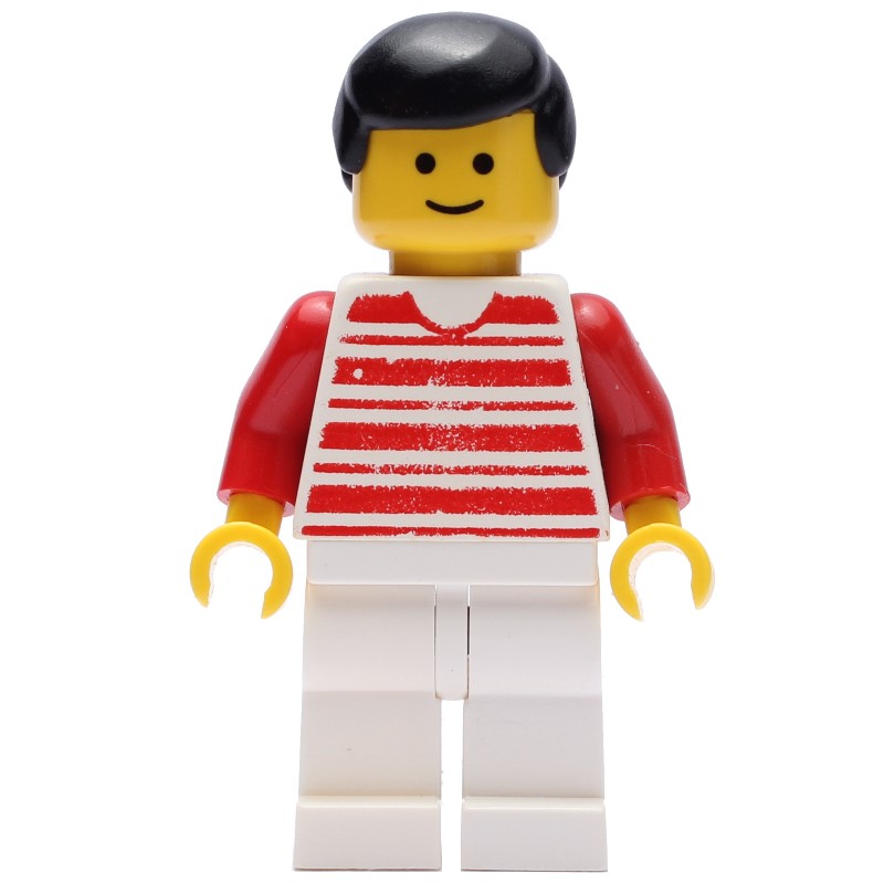 LEGO Set fig-009026 Man, White and Red Striped Shirt, White Legs, Black ...