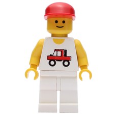 Man, White Vest with Truck, White Legs, Red Cap (fig-009029)