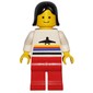 Woman, White Shirt with Airplane, Red Legs, Black Hair