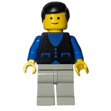 Man, Black Vest over Blue Shirt, Light Gray Legs, Black Hair (fig-009037)