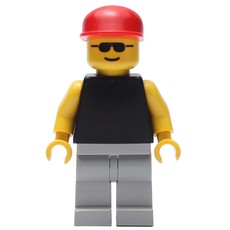 Man, Black Torso with Yellow Arms, Light Gray Legs, Red Cap, Sunglasses (fig-009051)